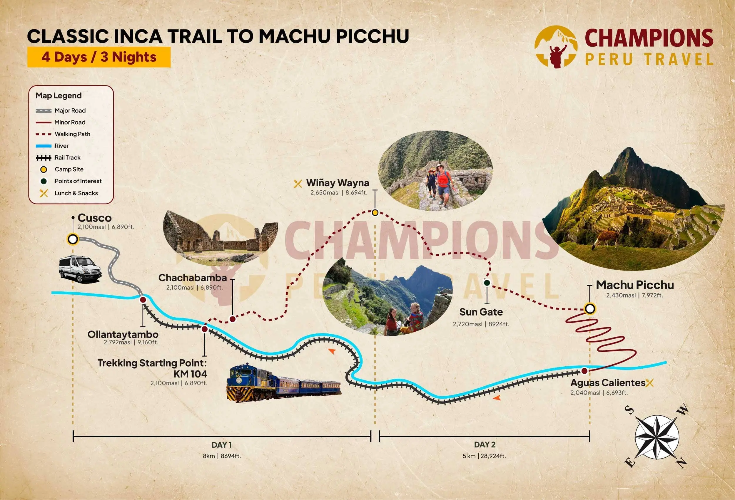 Short Inca Trail to Machu Picchu Map | Champions Peru Travel Short Inca Trail to Machu Picchu Map | Champions Peru Travel